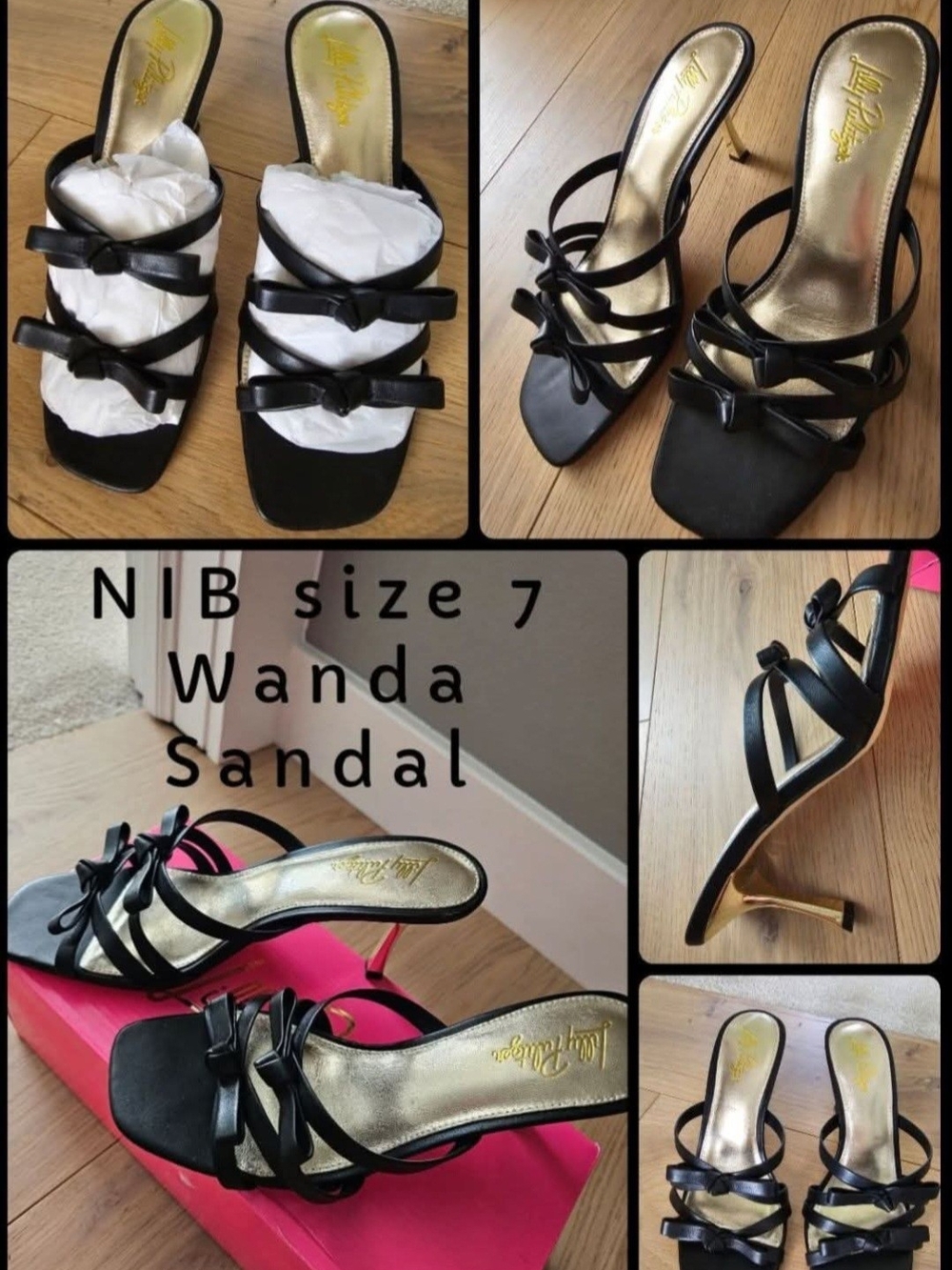 Lilly Pulitzer Black Strappy Heeled Sandals with Gold Insole